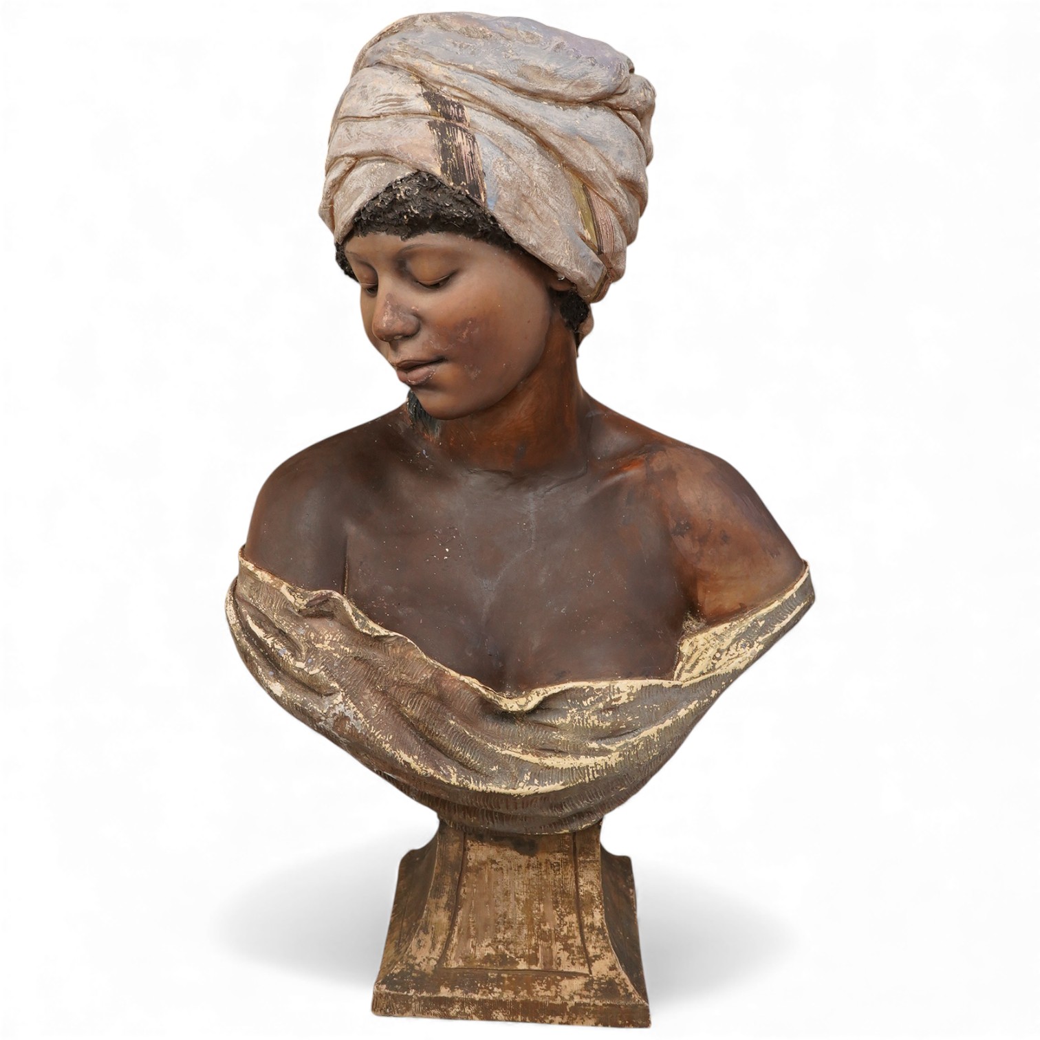Auguste Maurice Art Noveau terracotta bust of a girl, Goldschrider, stamp to back near base, 71cm high